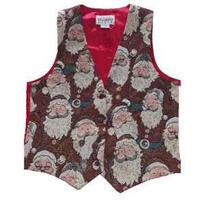 Idea Nouva Women's Vintage Christmas Vest Red Tie Back Santa Claus Design Button